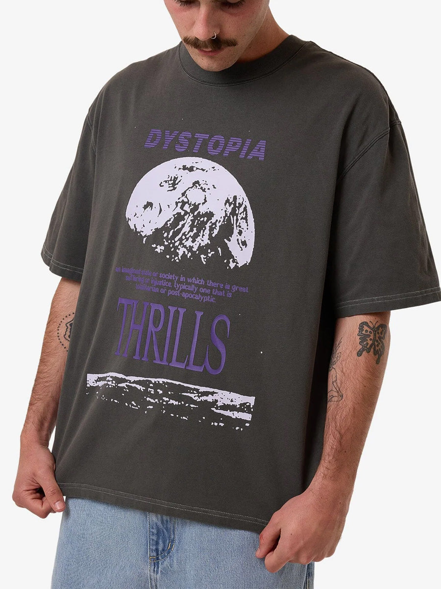 THRILLS DYSTOPIA BOX FIT OVERSIZE SHORT TEE - MERCH BLACK SHIRT -