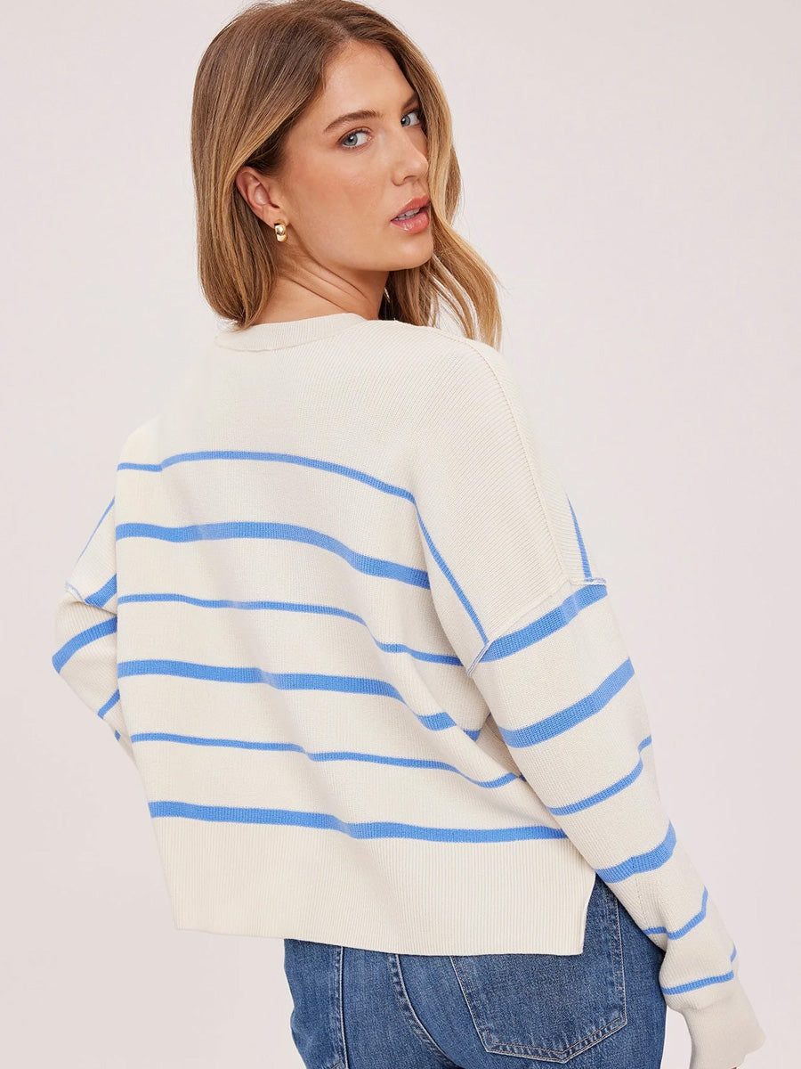 ECHO STRIPE PULLOVER - SKY STRIPE SWEATERS GENTLE FAWN
