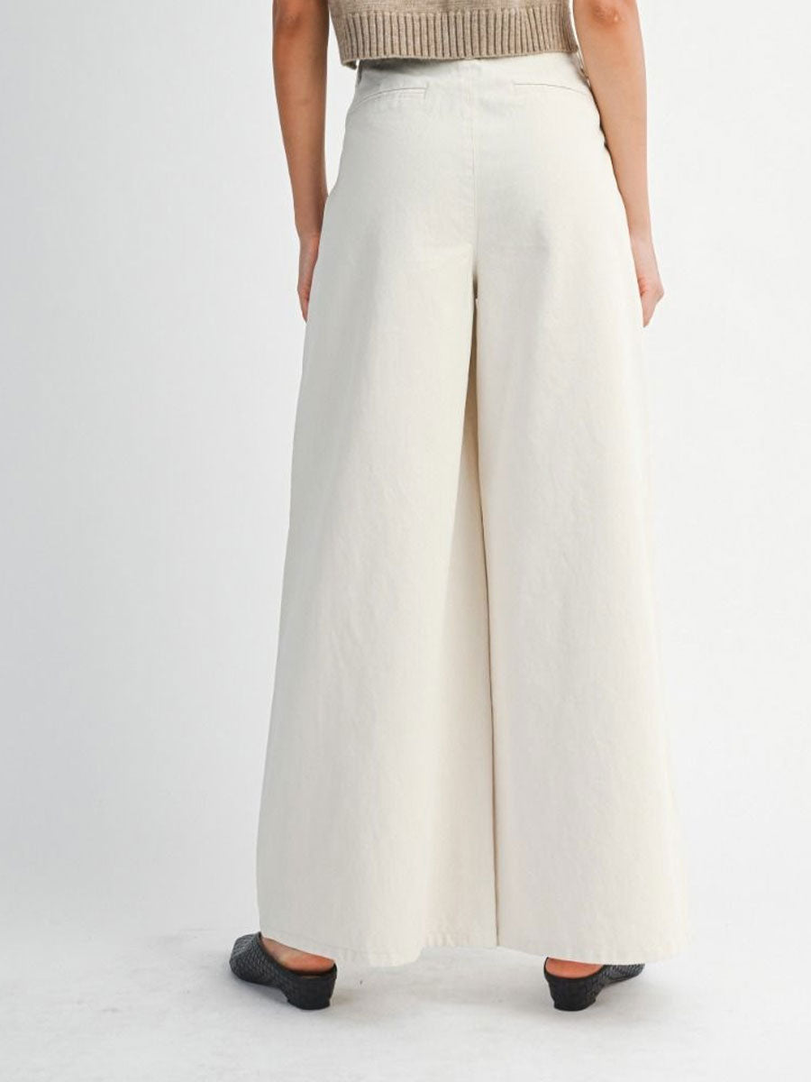 PLEATED WASHED TWILL WIDE LEG PANTS - ECRU PANTS OAK CLOTHING CO.