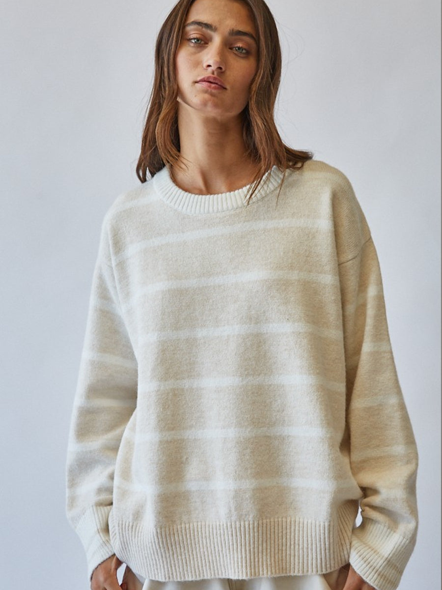 OVERSIZED STRIPED SWEATER - ECRU