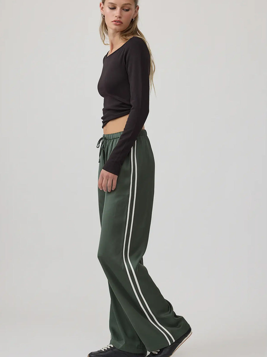 ELASTIC WAIST STRAIGHT PANTS - DEEP GREEN PANTS OAK CLOTHING CO.