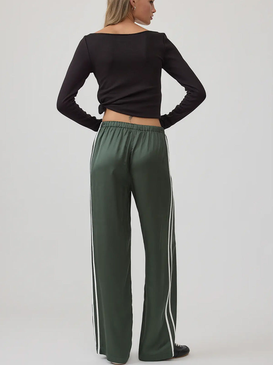 ELASTIC WAIST STRAIGHT PANTS - DEEP GREEN PANTS OAK CLOTHING CO.