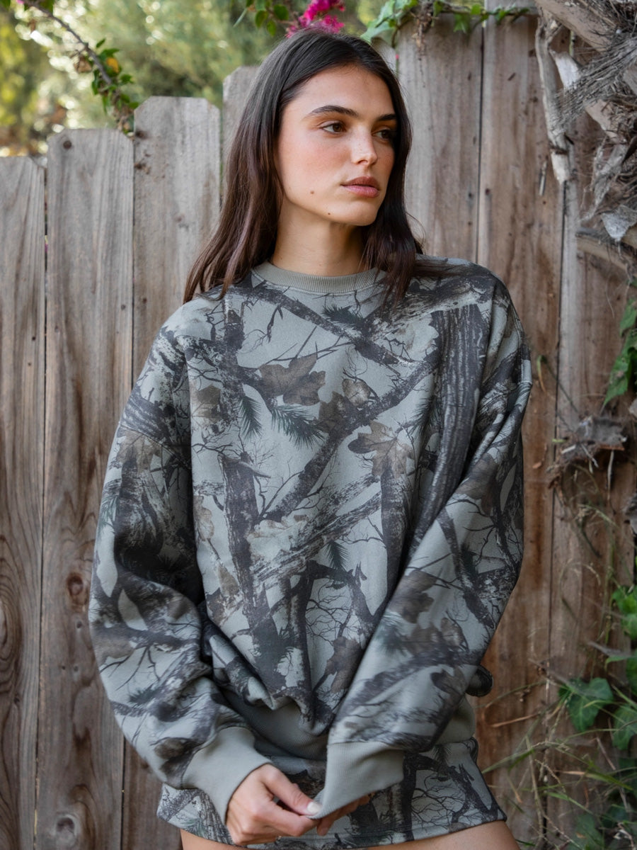 DARK WOODLAND CAMO FLEECE CREWNECK - ELK