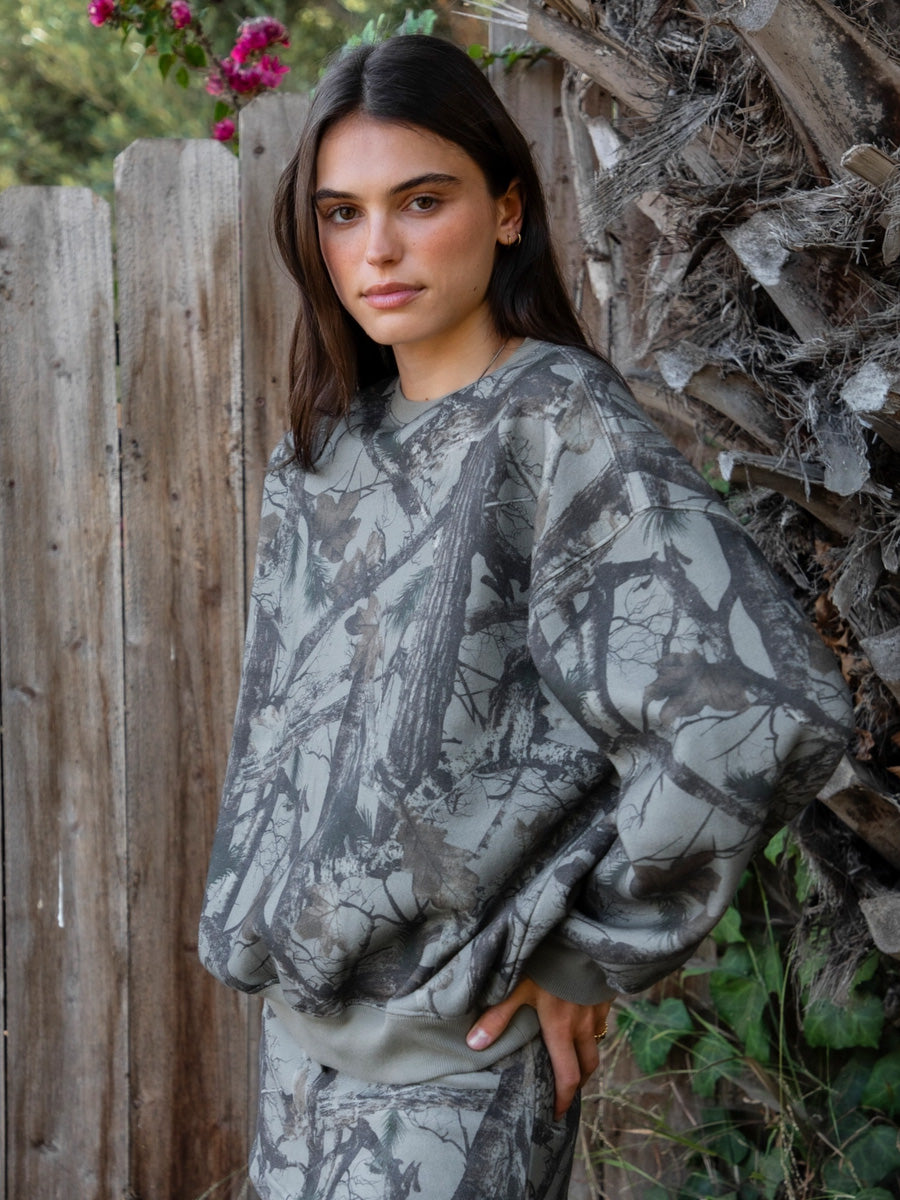 DARK WOODLAND CAMO FLEECE CREWNECK - ELK
