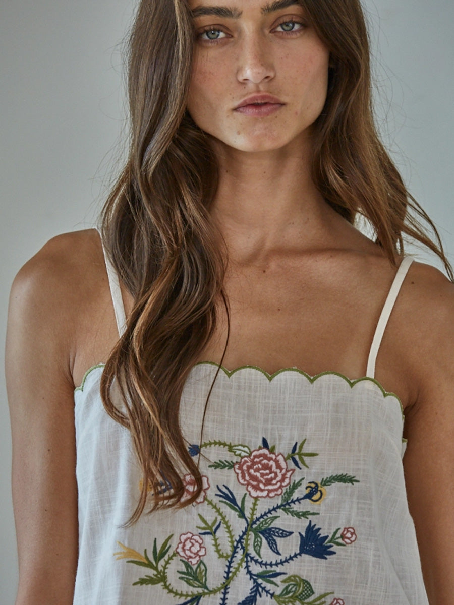 WOVEN EMBROIDERED SLEEVELESS TOP - NATURAL TANK TOPS BY TOGETHER