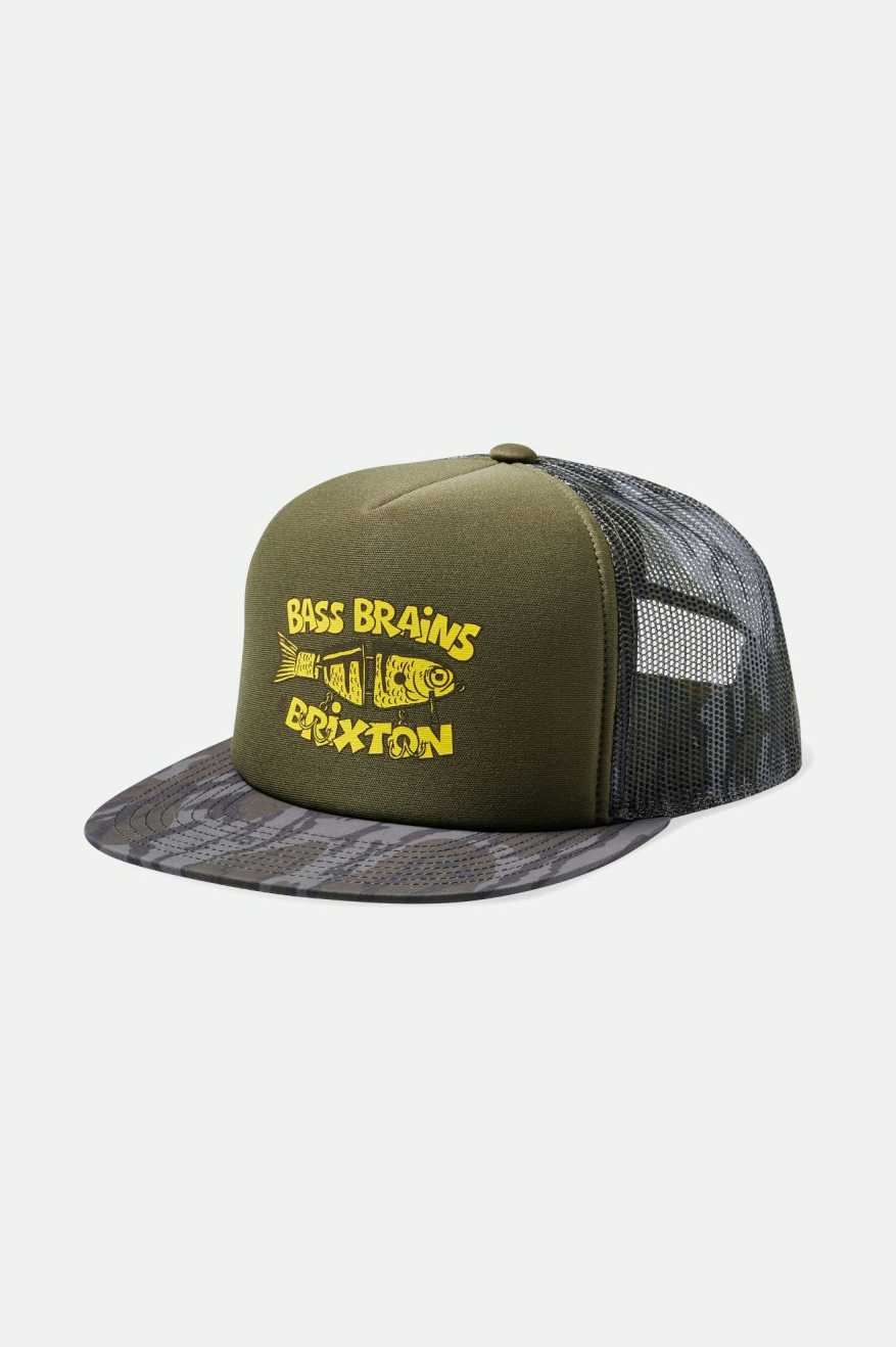 BRIXTON BASS BRAINS BAIT HP TRUCKER HAT - BB CAMO HAT BRIXTON   