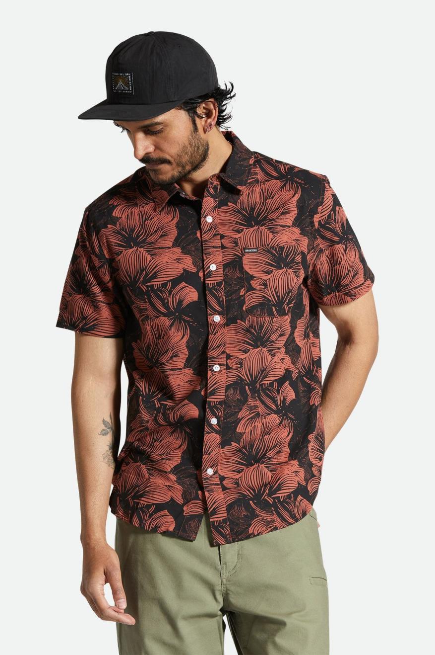 BRIXTON CHARTER PRINT S/S WOVEN SHIRT - WASHED BLACK/TERRACOTTA FLORAL SHIRT BRIXTON   