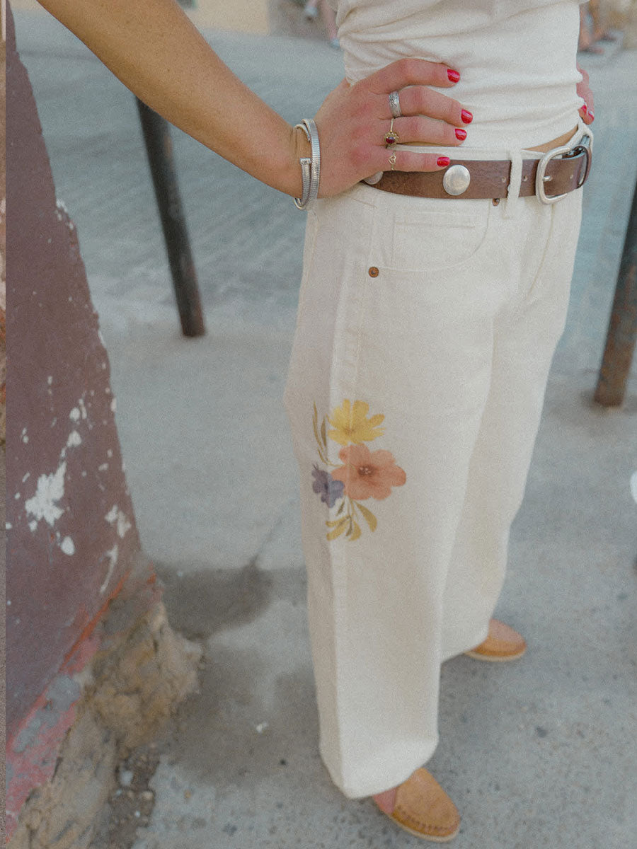 BRIXTON THE CHLOE 5 POCKET PANT - OFF WHITE/FLORAL BURST PANTS BRIXTON