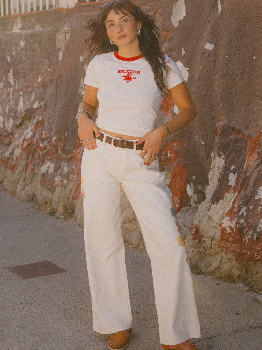 BRIXTON THE CHLOE 5 POCKET PANT - OFF WHITE/FLORAL BURST PANTS BRIXTON