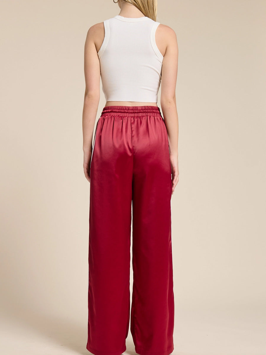 SATIN TACK PANTS - GARNET PANTS OAK CLOTHING CO.