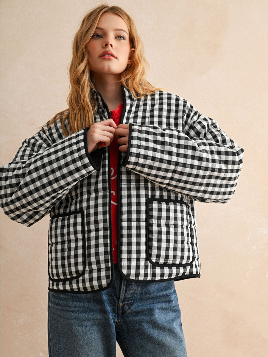 GINGHAM PRINT QUILTED JACKET - BLACK/WHITE JACKET -