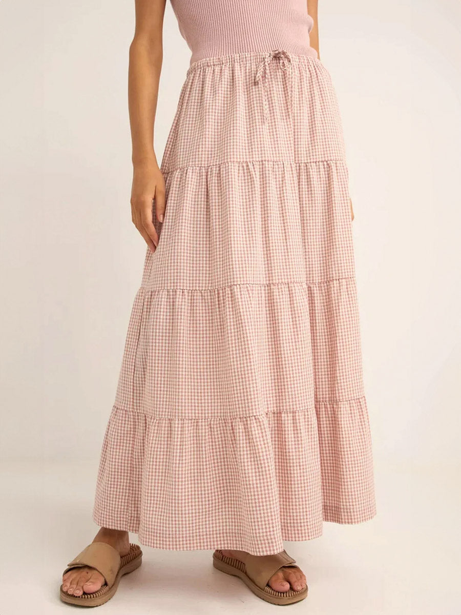 LOLA CHECKED TIERED MAXI SKIRT SKIRT -