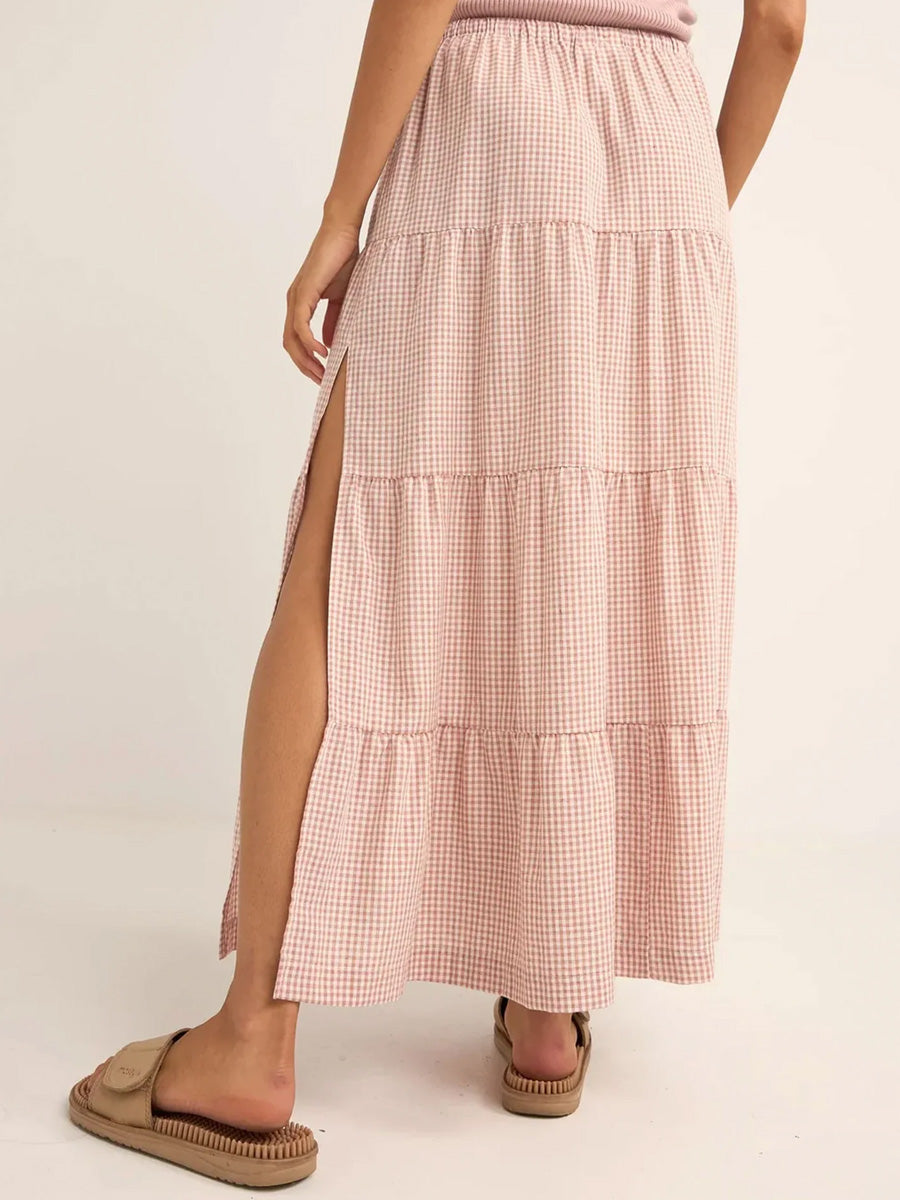 LOLA CHECKED TIERED MAXI SKIRT SKIRT -