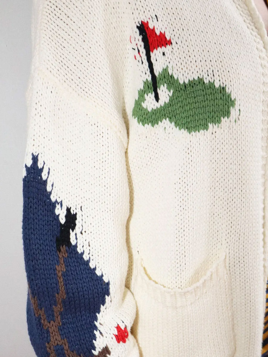 GOLF INTARSIA ZIP SWEATER - CREAM SWEATERS OAK CLOTHING CO.