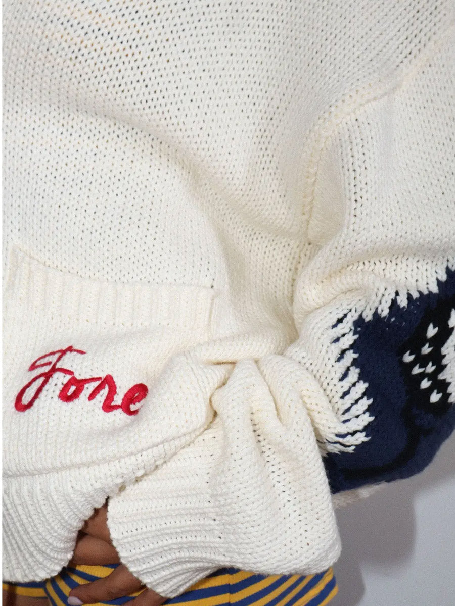 GOLF INTARSIA ZIP SWEATER - CREAM SWEATERS OAK CLOTHING CO.