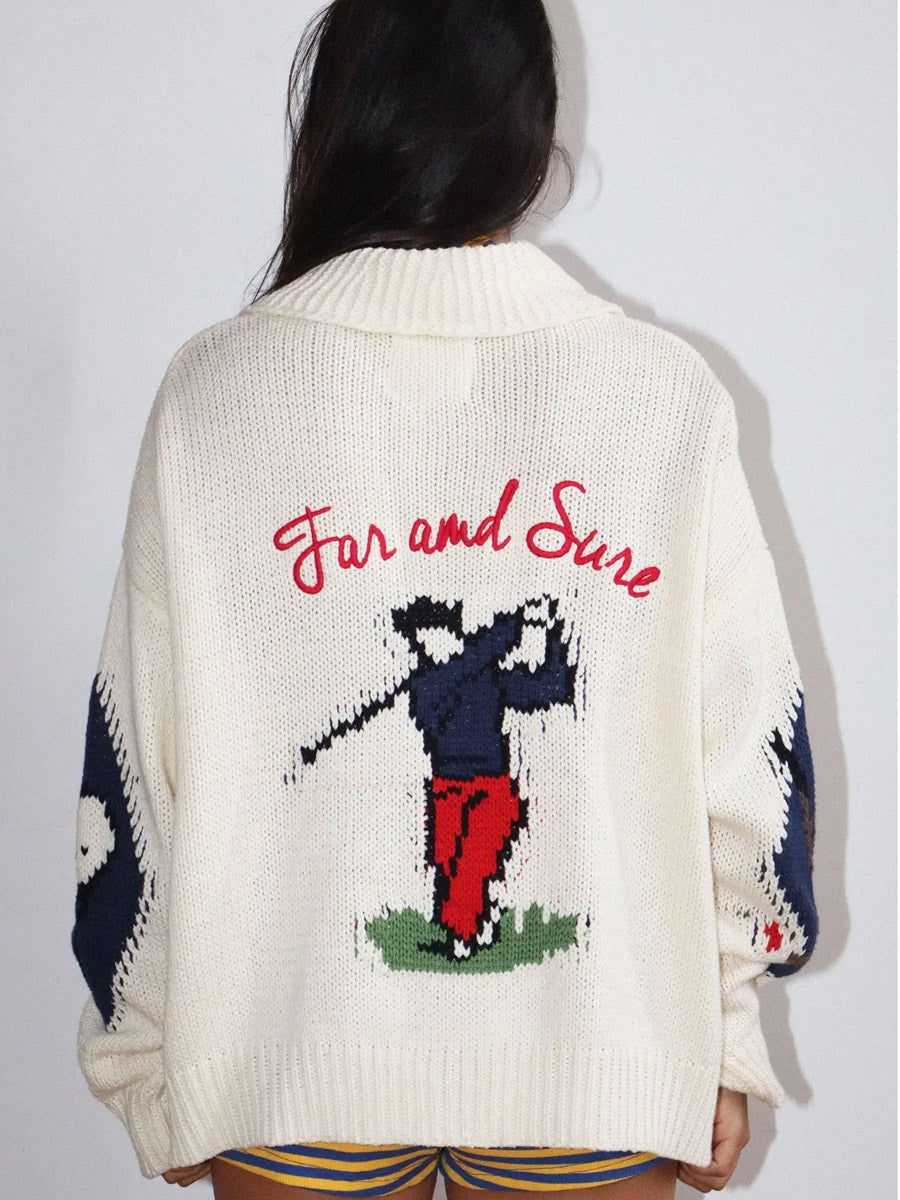 GOLF INTARSIA ZIP SWEATER - CREAM SWEATERS OAK CLOTHING CO.