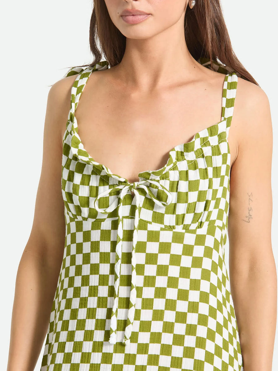 BRIXTON THE TIE DRESS - SUBLIME GREEN CHECKERBOARD