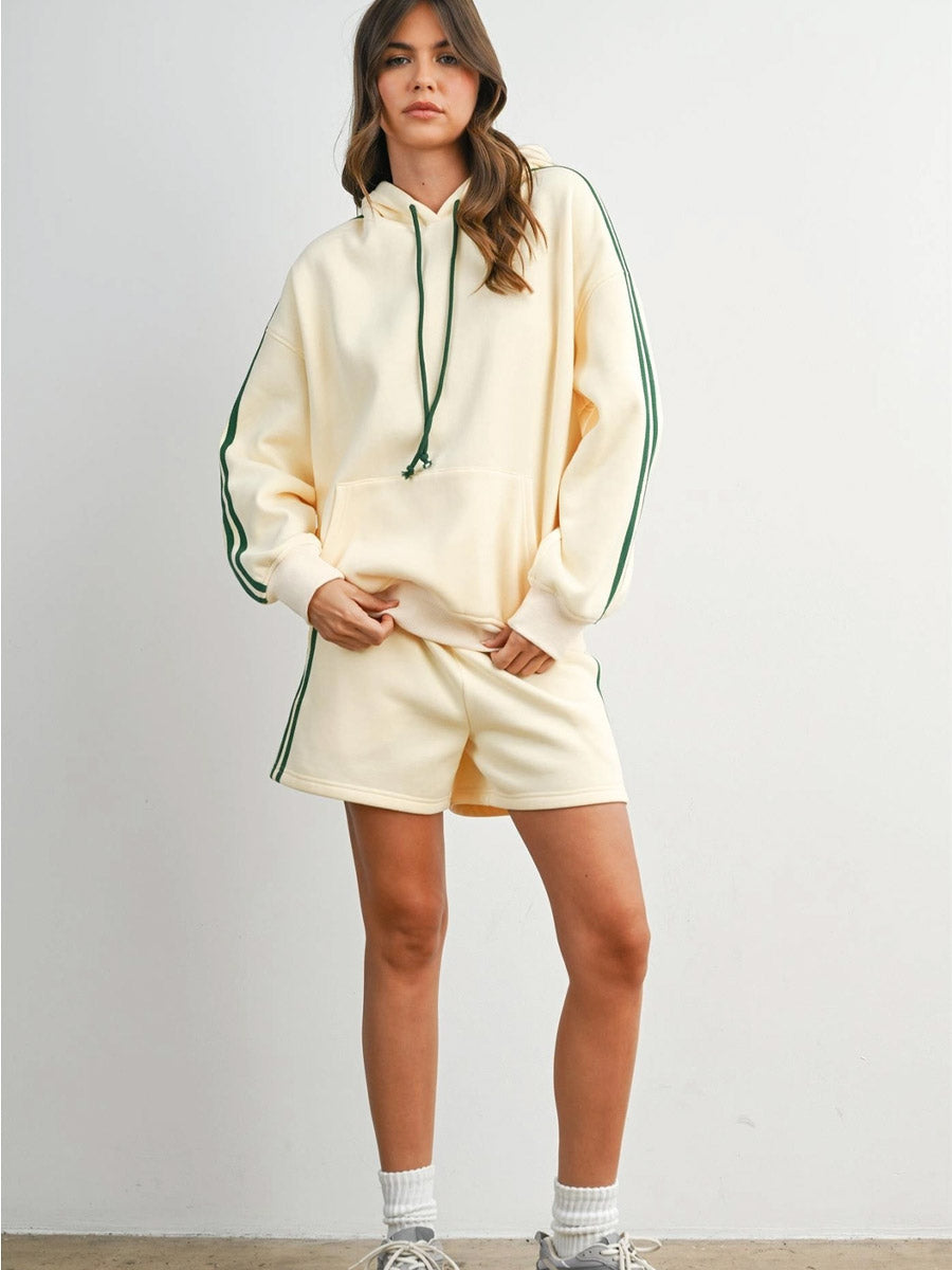 CONTRAST STRIPED DRAWSTRING HOODIE - GREEN