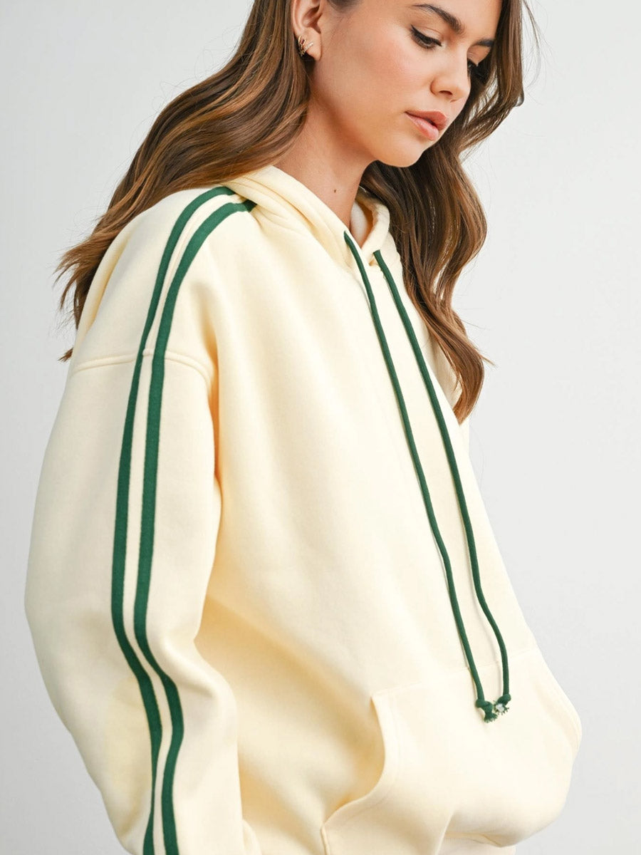 CONTRAST STRIPED DRAWSTRING HOODIE - GREEN