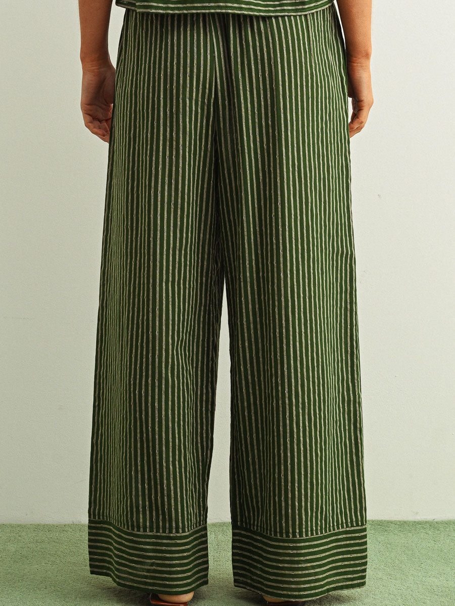 STRIPED PRINT STRAIGHT WIDE LEG PANTS - GREEN PANTS OAK CLOTHING CO.