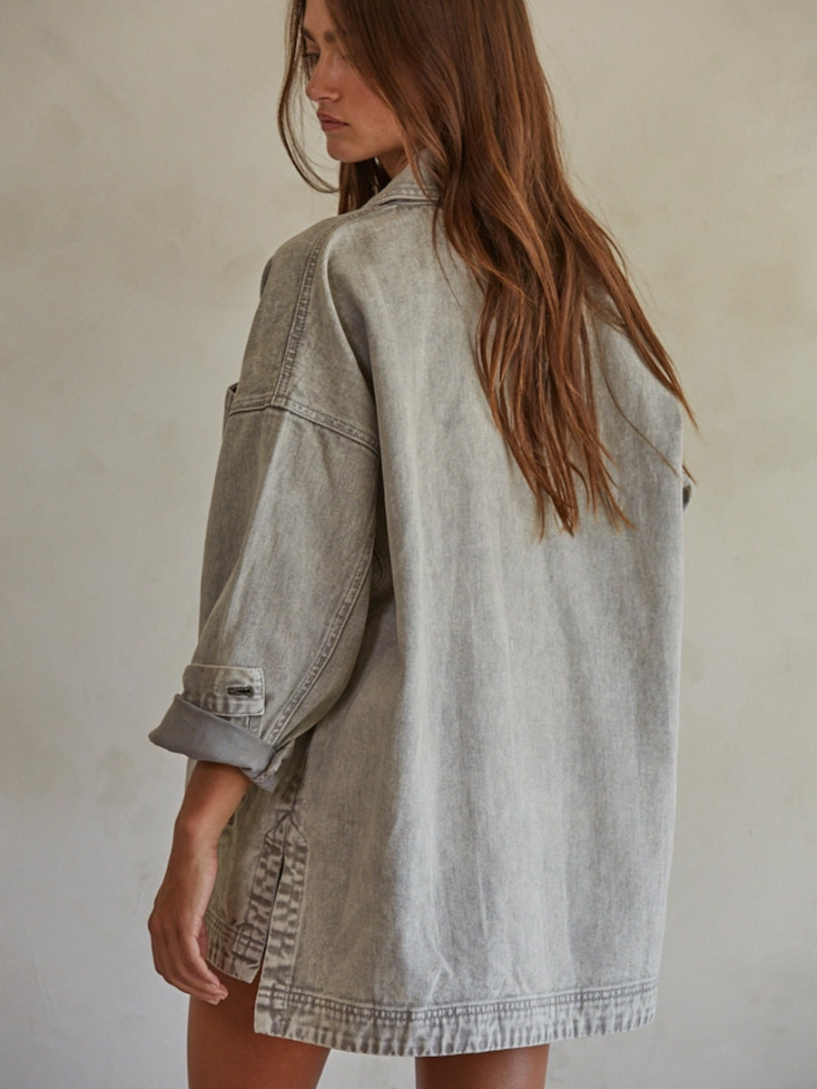 WASHED DENIM JACKET - WASHED GREY JACKETS OAK CLOTHING CO.