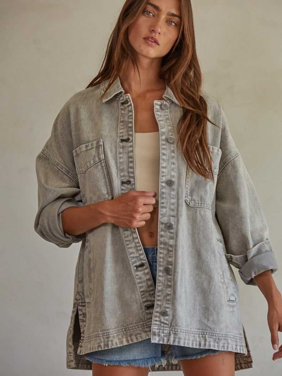 WASHED DENIM JACKET - WASHED GREY JACKETS OAK CLOTHING CO.
