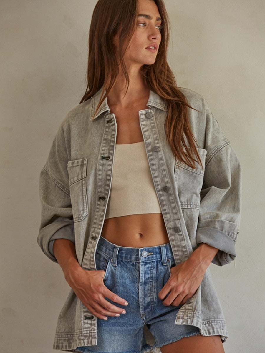 WASHED DENIM JACKET - WASHED GREY JACKET -