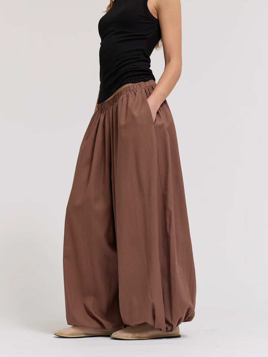 FULL HAREM LINEN PANTS - TOBACCO