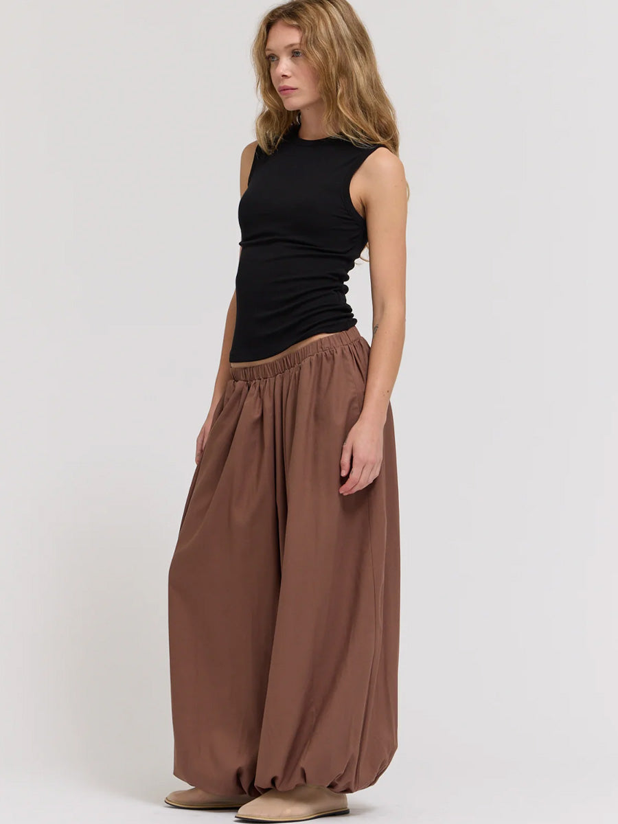 FULL HAREM LINEN PANTS - TOBACCO