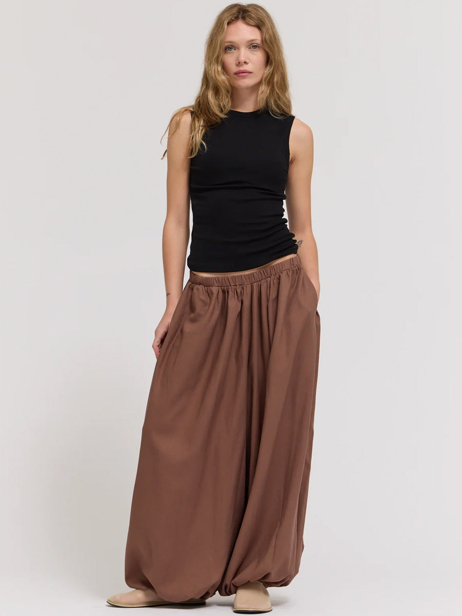FULL HAREM LINEN PANTS - TOBACCO