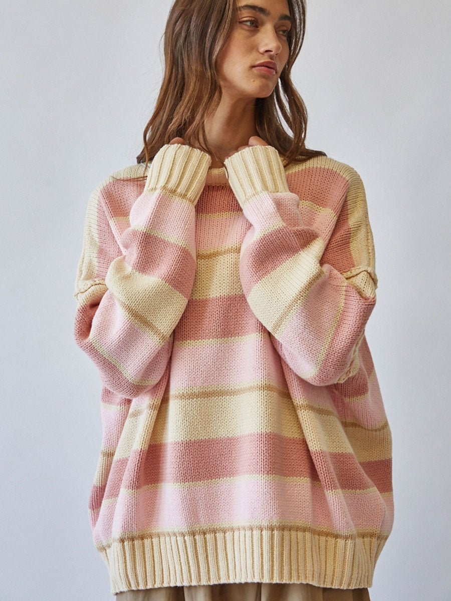 HERITAGE OVERSIZED STRIPED KNIT SWEATER - BUTTER YELLOW