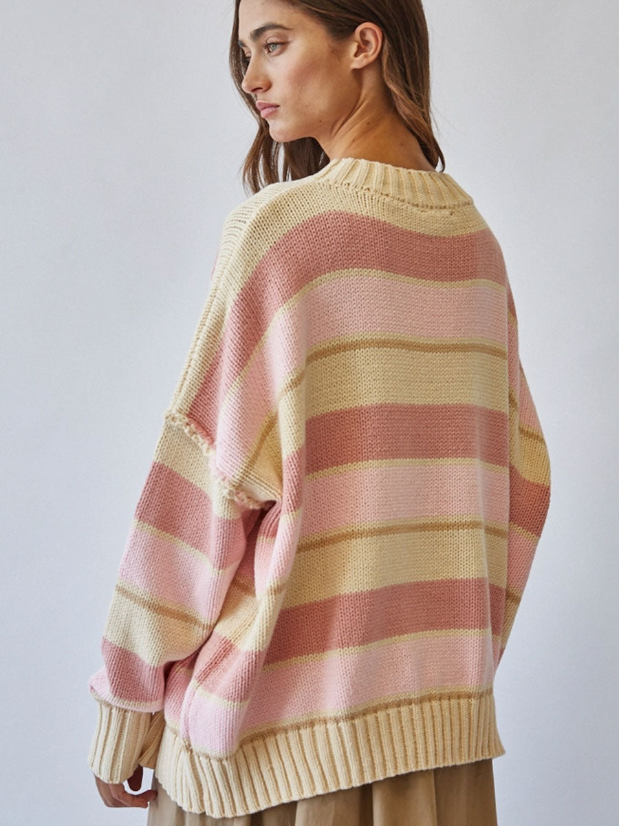 HERITAGE OVERSIZED STRIPED KNIT SWEATER - BUTTER YELLOW