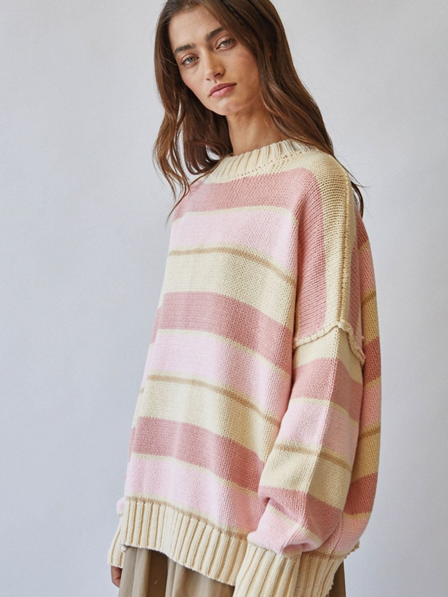 HERITAGE OVERSIZED STRIPED KNIT SWEATER - BUTTER YELLOW
