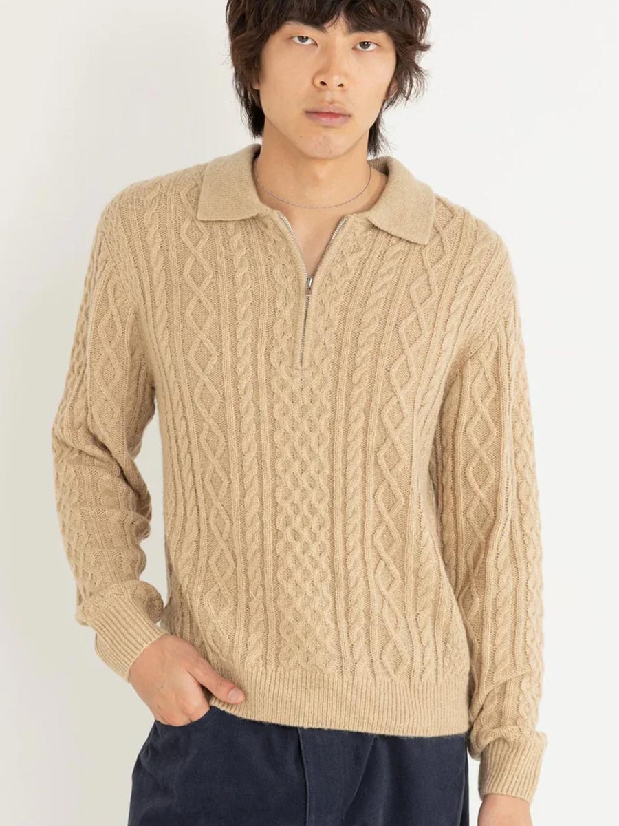 RHYTHM MOHAIR QUARTER ZIP FISHERMAN KNIT - INCENSE SWEATERS RHYTHM