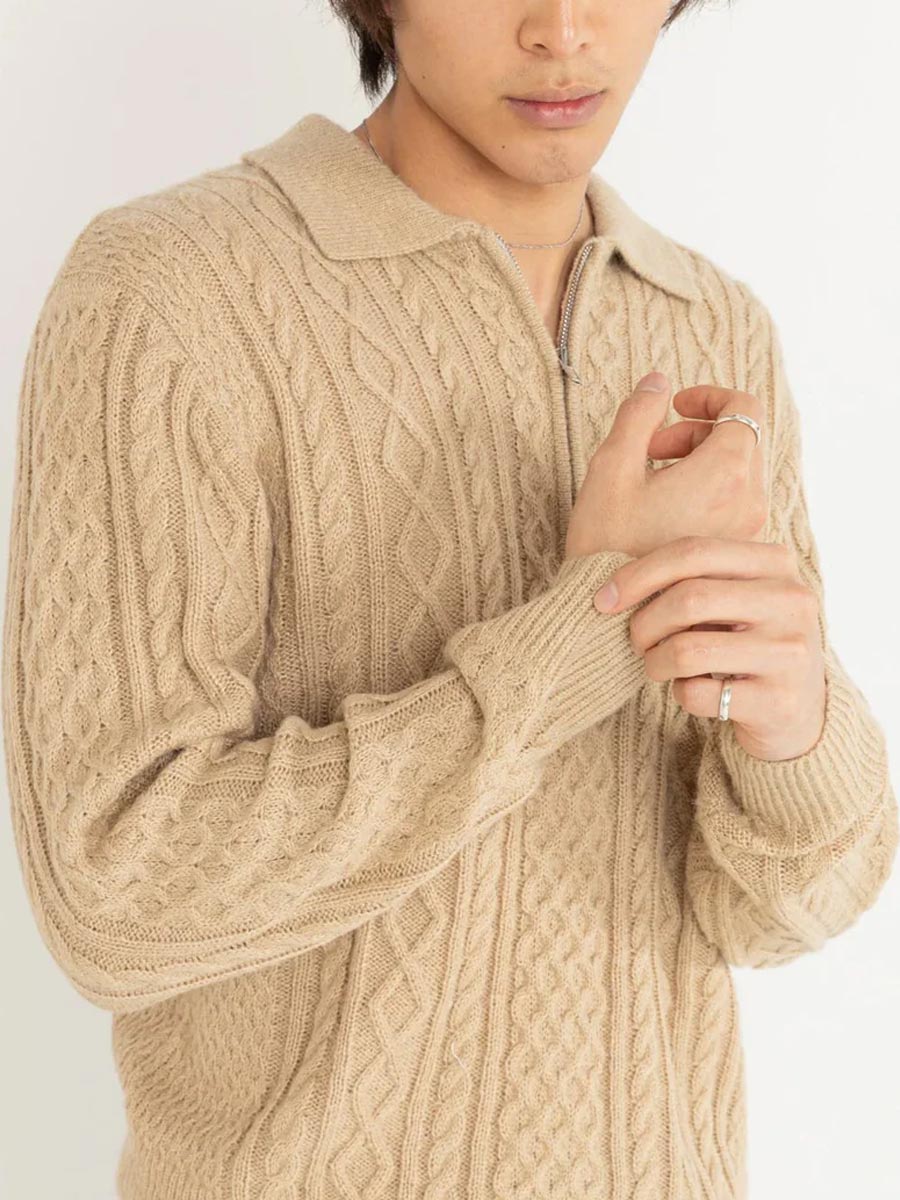 RHYTHM MOHAIR QUARTER ZIP FISHERMAN KNIT - INCENSE SWEATERS RHYTHM