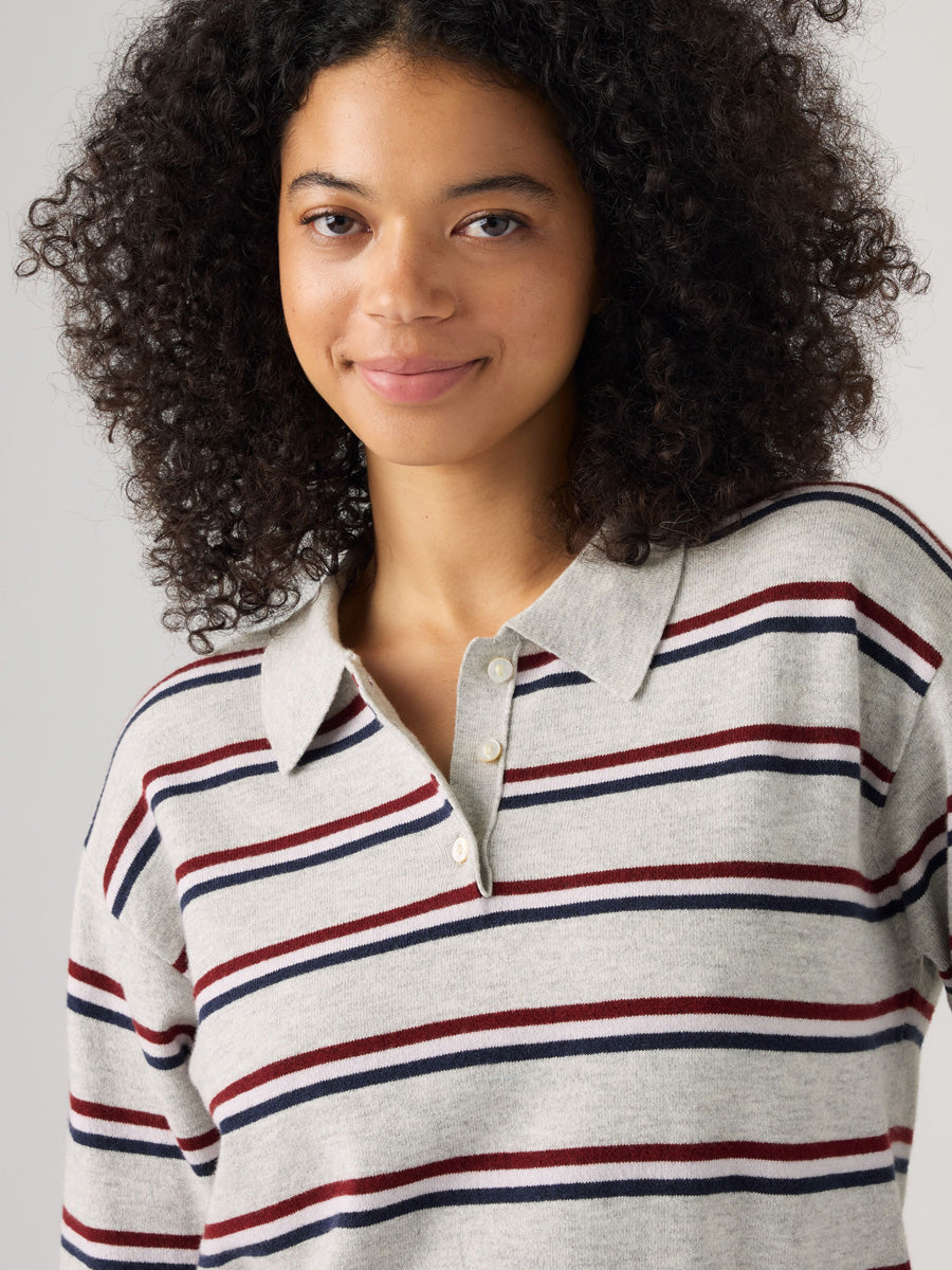 LEVI'S SUPER SOFT LONG-SLEEVE POLO - JADE STRIPE LIGHT