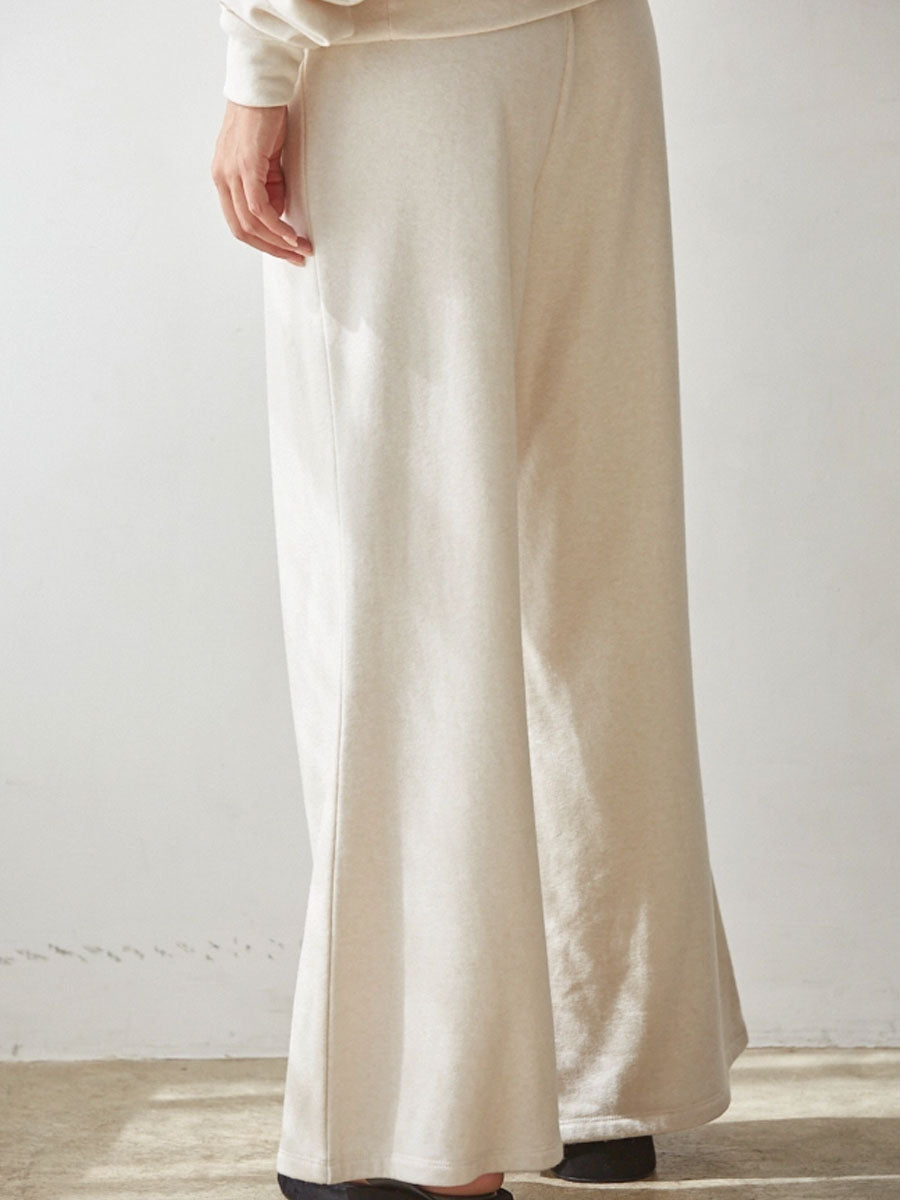 KNIT WIDE LEG PANTS - CREAM