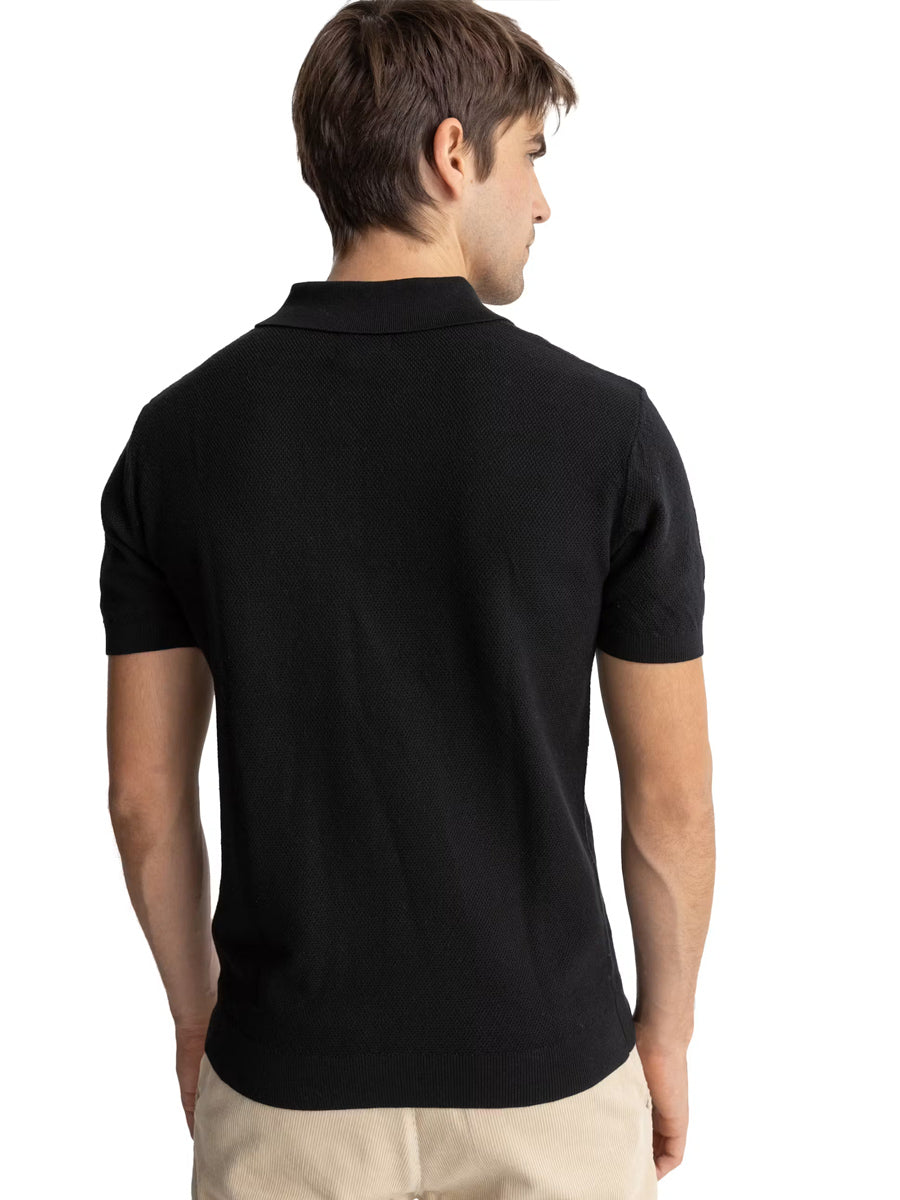 RHYTHM TEXTURED KNIT POLO - BLACK T-SHIRTS RHYTHM