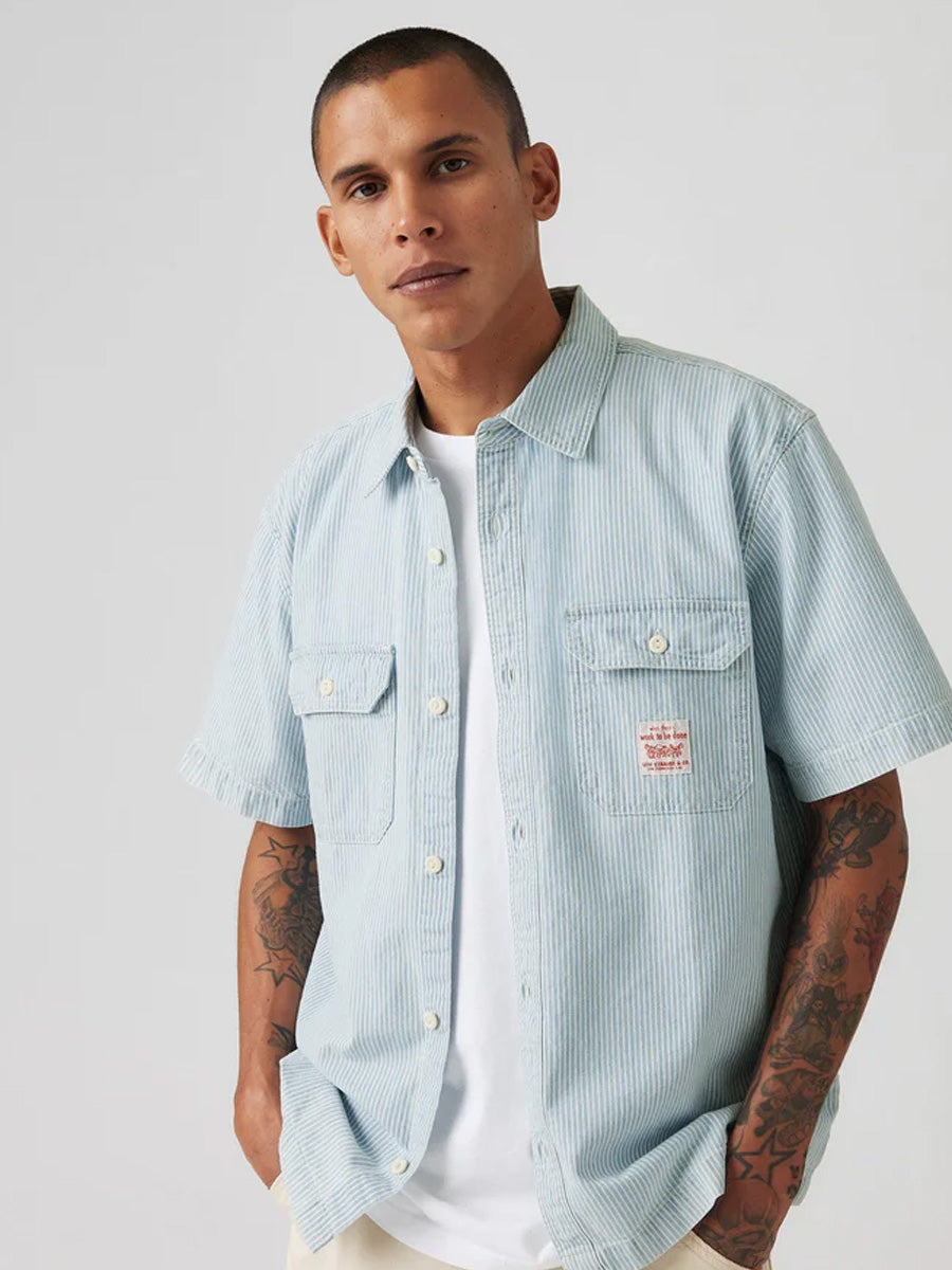 LEVI'S SHORT-SLEEVE DALTON WORKER SHIRT - LENOX BLEACHED RAILROAD STRIPE SHIRT LEVI'S