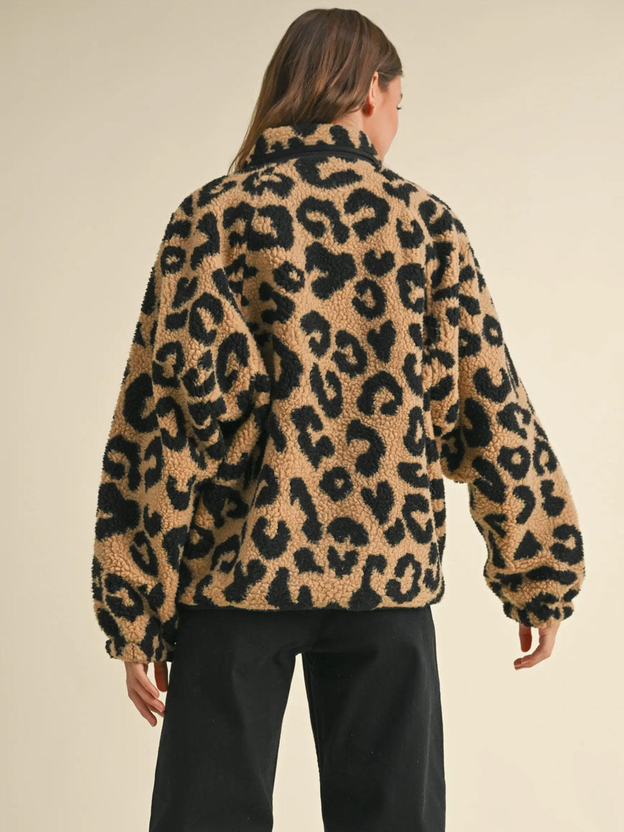 LEOPARD SHERPA PATTERN JACKET JACKET -   