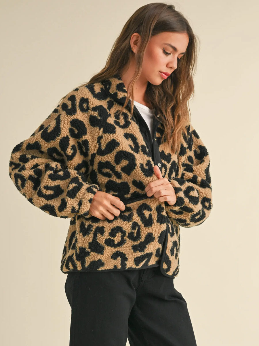 LEOPARD SHERPA PATTERN JACKET JACKET -   