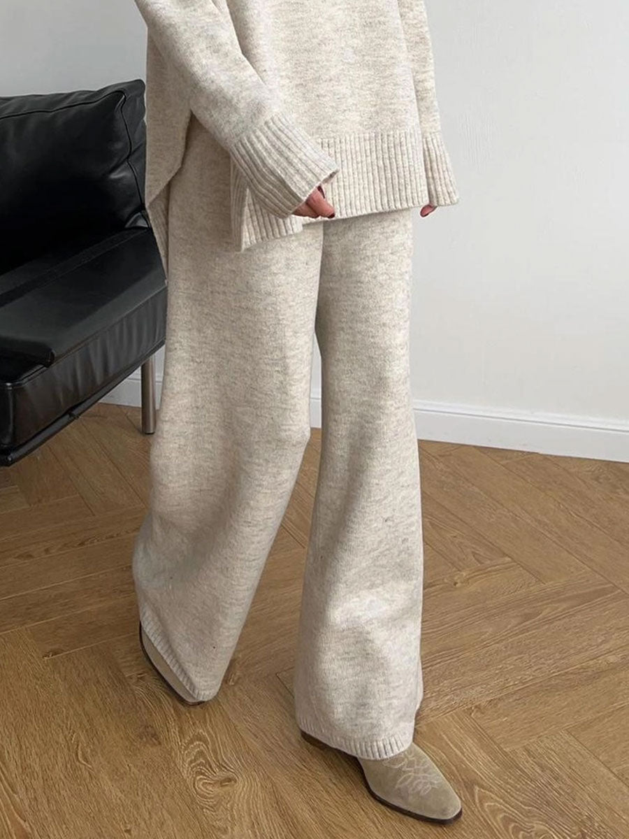 KNIT WIDE LEG PANT - LIGHT KHAKI PANTS OAK CLOTHING CO.