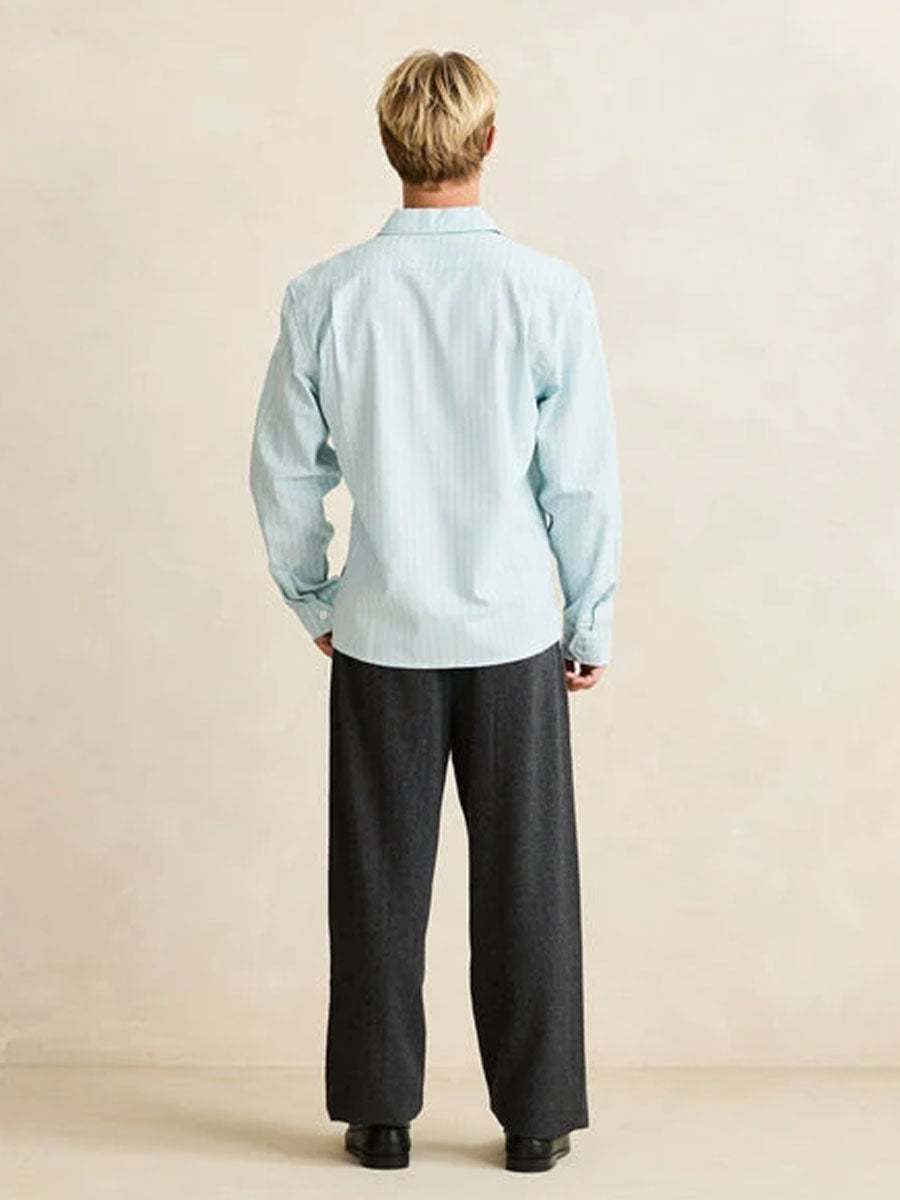 RHYTHM LINEN PINSTRIPE LONG-SLEEVE SHIRT - MIST SHIRTS RHYTHM