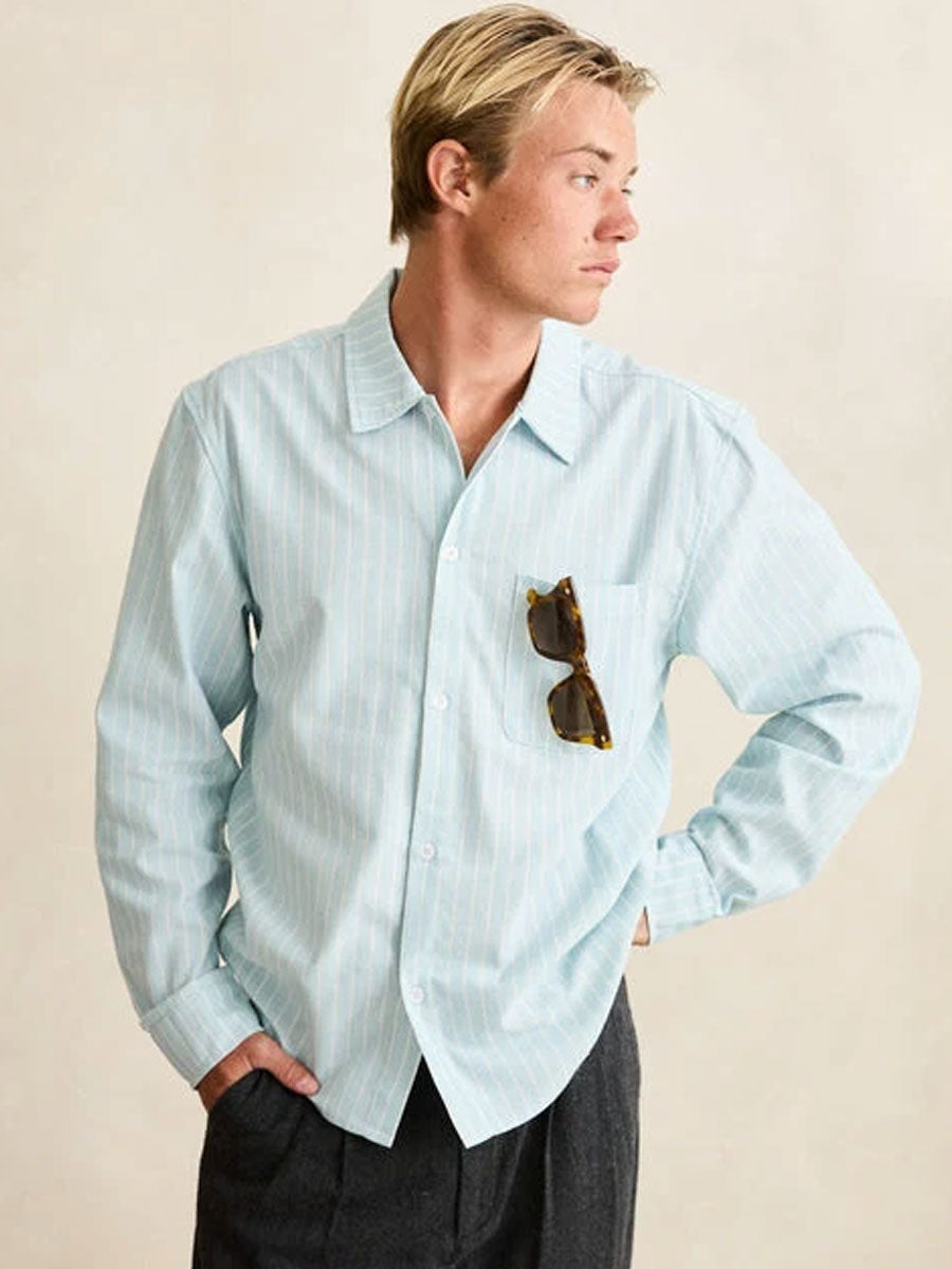 RHYTHM LINEN PINSTRIPE LONG-SLEEVE SHIRT - MIST SHIRTS RHYTHM