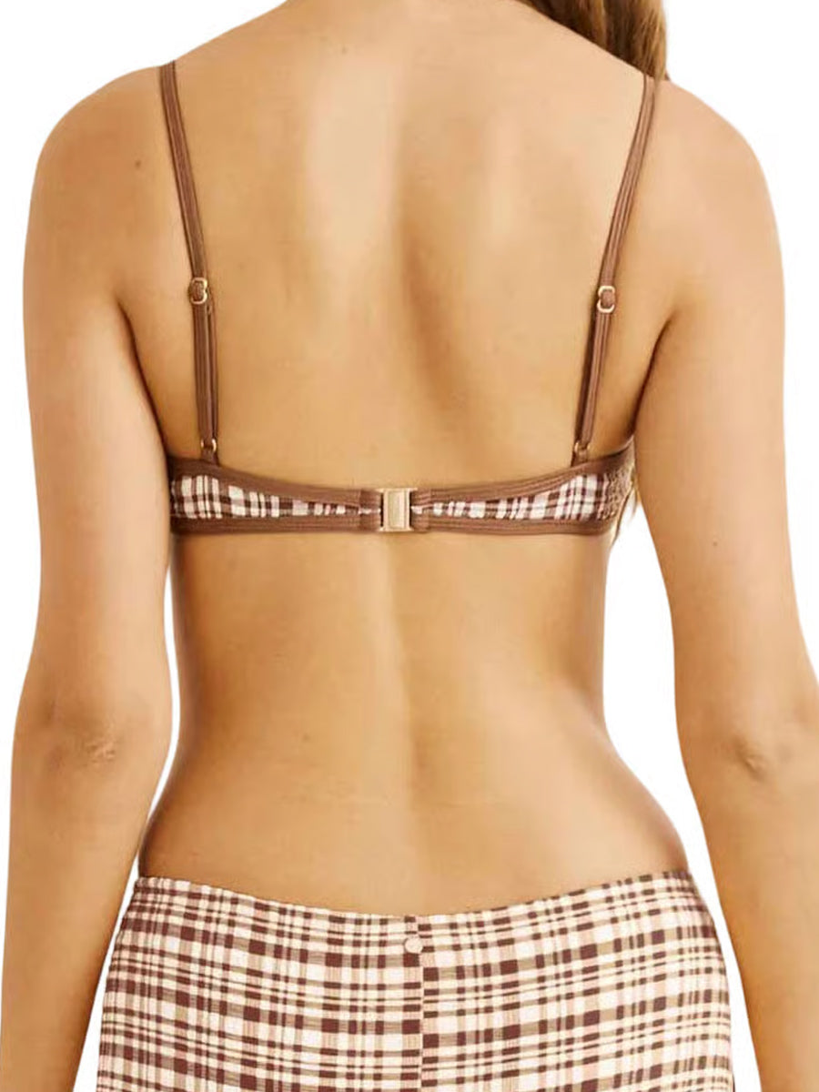 RHYTHM LONDON CHECK CROP BIKINI TOP - CHOCOLATE BIKINIS RHYTHM