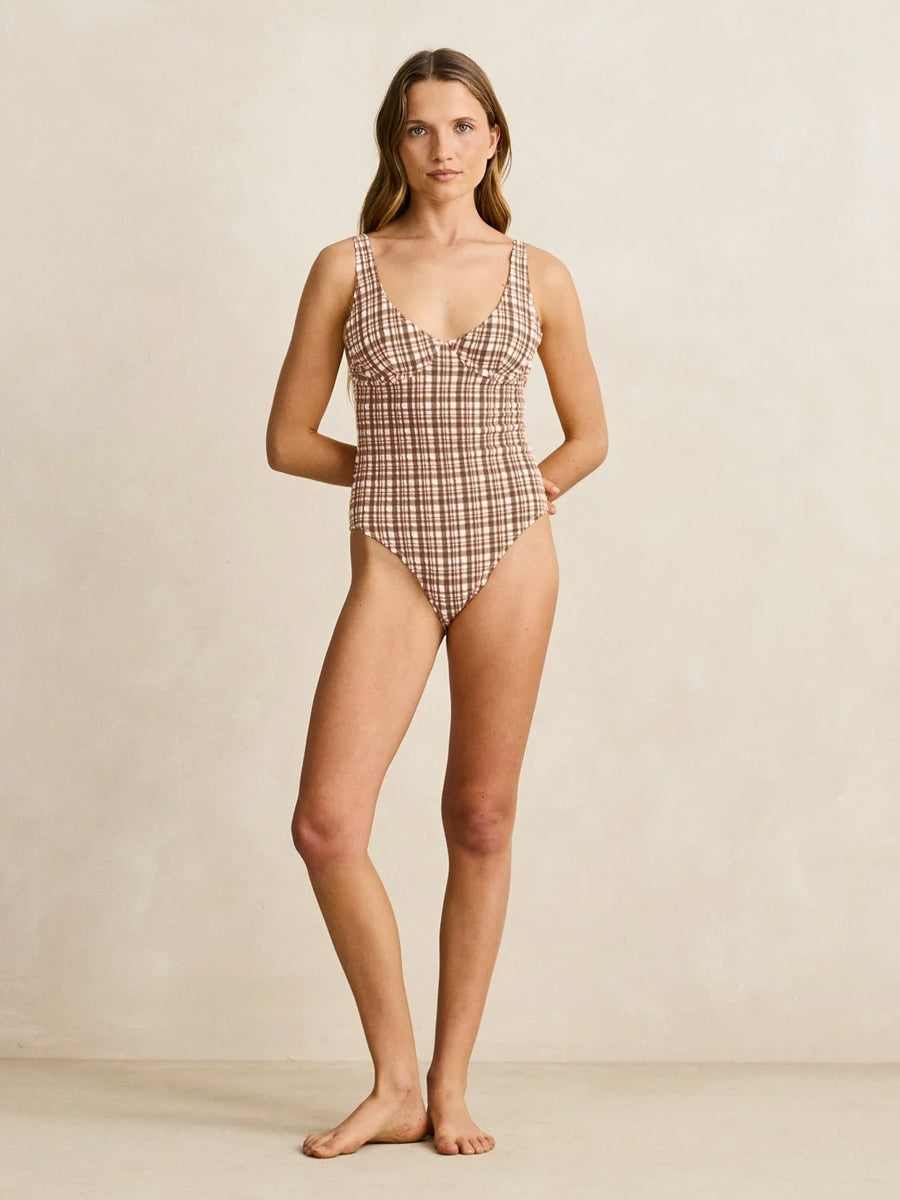 RHYTHM LONDON CHECK UNDERWIRE ONE PIECE BIKINI - CHOCOLATE ONE PIECE RHYTHM