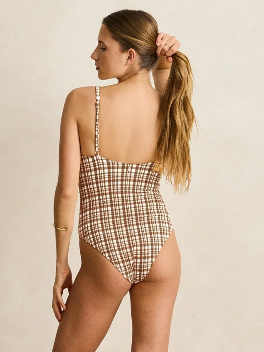 RHYTHM LONDON CHECK UNDERWIRE ONE PIECE BIKINI - CHOCOLATE ONE PIECE RHYTHM