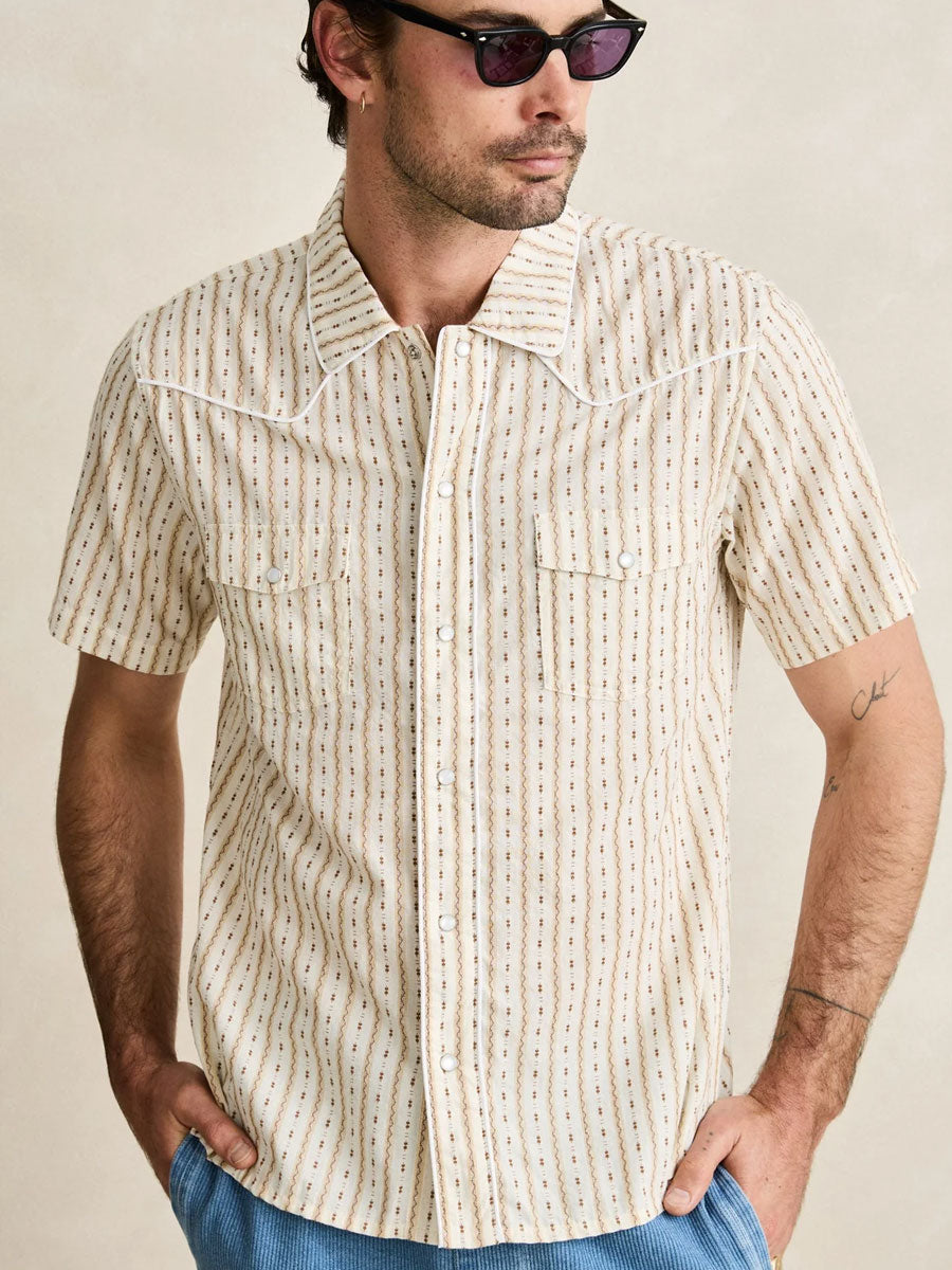 RHYTHM LONE PINE STRIPE SHORT-SLEEVE SHIRT - NATURAL SHIRTS RHYTHM