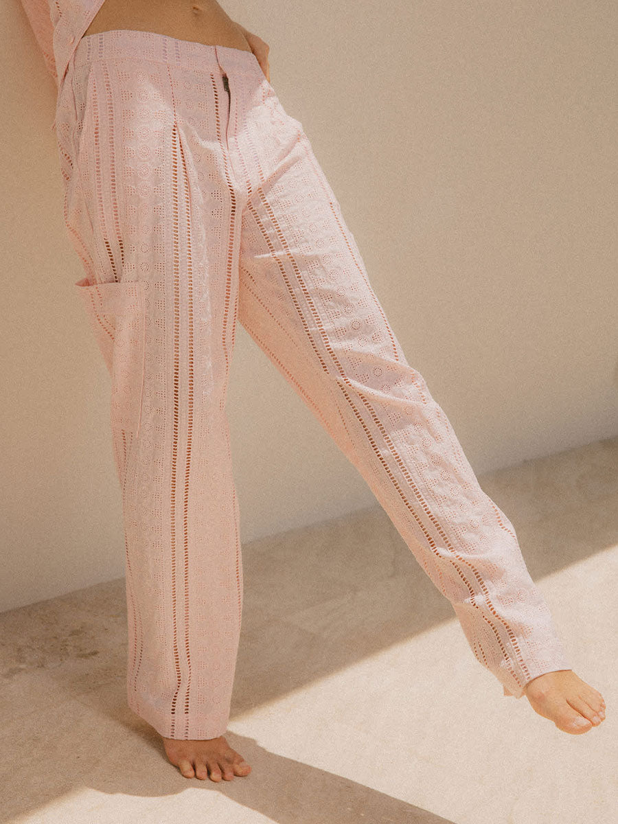 BRIXTON THE MERCER WIDE LEG TROUSER - CHALK PINK PANTS BRIXTON