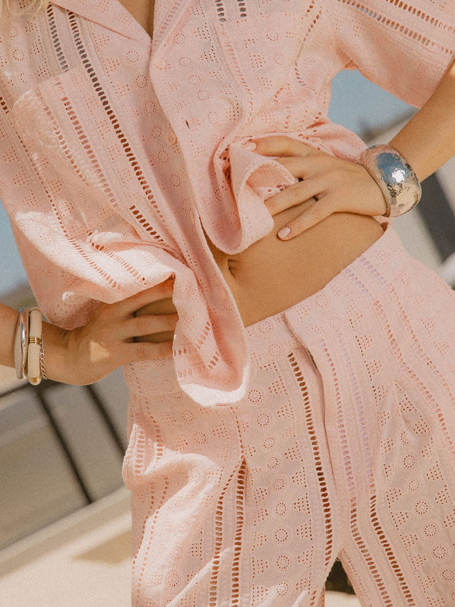 BRIXTON THE MERCER WIDE LEG TROUSER - CHALK PINK PANTS BRIXTON